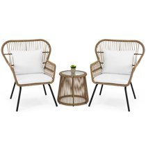 Best Choice Products 3-Piece Patio Wicker Conversation Bistro Set w/ 2 Chairs, Glass Top Side Tab... | Walmart (US)