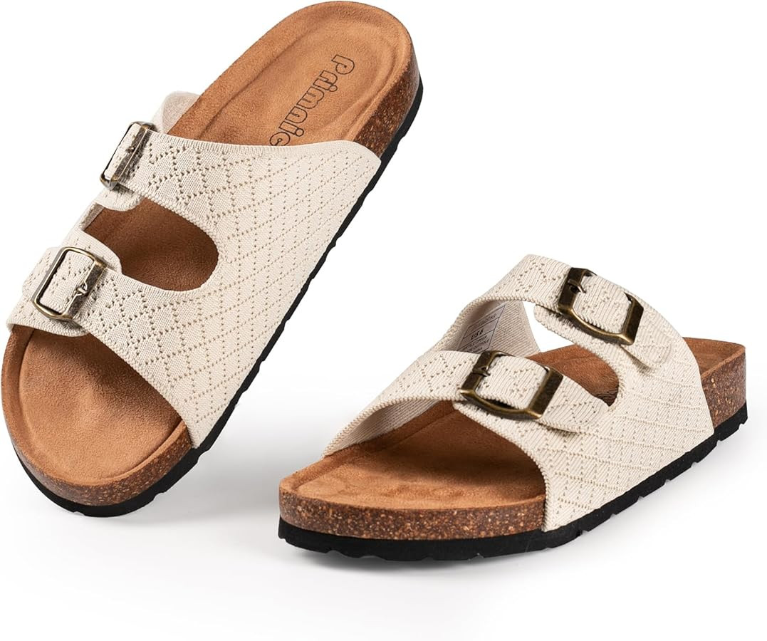 Women's Comfy Arch Support Cork Footbed with Adjustable Unique Knitting Straps Slides Sandals | Amazon (US)