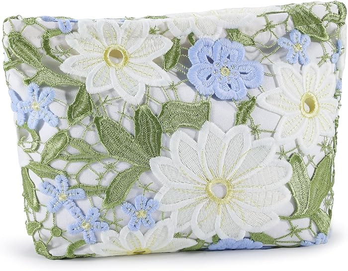ZLFSRQ Lace Flower Makeup Bag Travel Cute Floral Cosmetic Bags for Women Large Toiletry Pouch Zip... | Amazon (US)