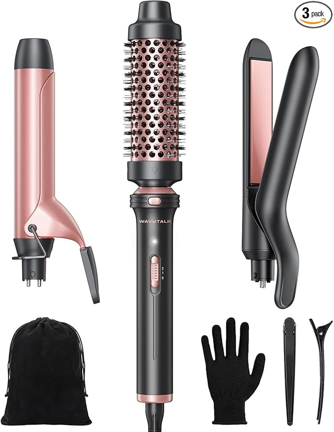 Wavytalk 3 in 1 Curling Wand Set, Multi Curl, Curling Iron Set with Heated Round Brush, Flat Iron... | Amazon (US)