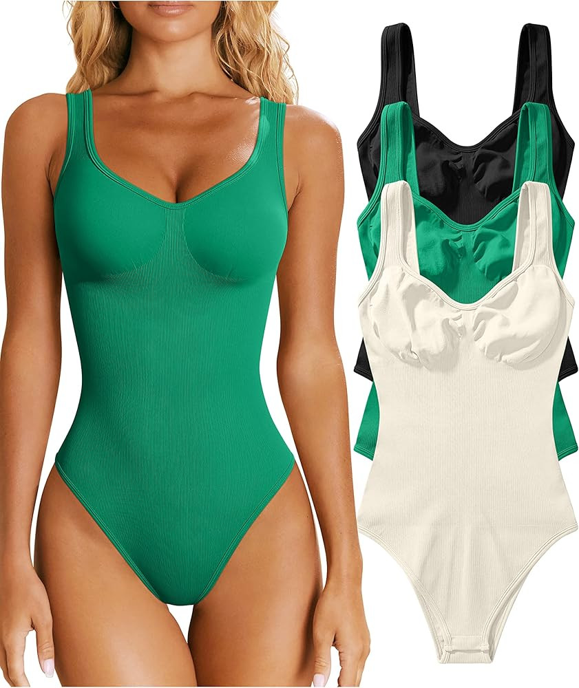OQQ Women's 3 Piece Bodysuits Sexy Ribbed Sleeveless Shapewear Tank Tops Bodysuits | Amazon (CA)