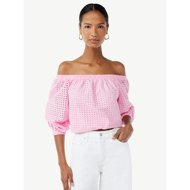Scoop Women's Off the Shoulder Top with Blouson Sleeves - Walmart.com | Walmart (US)