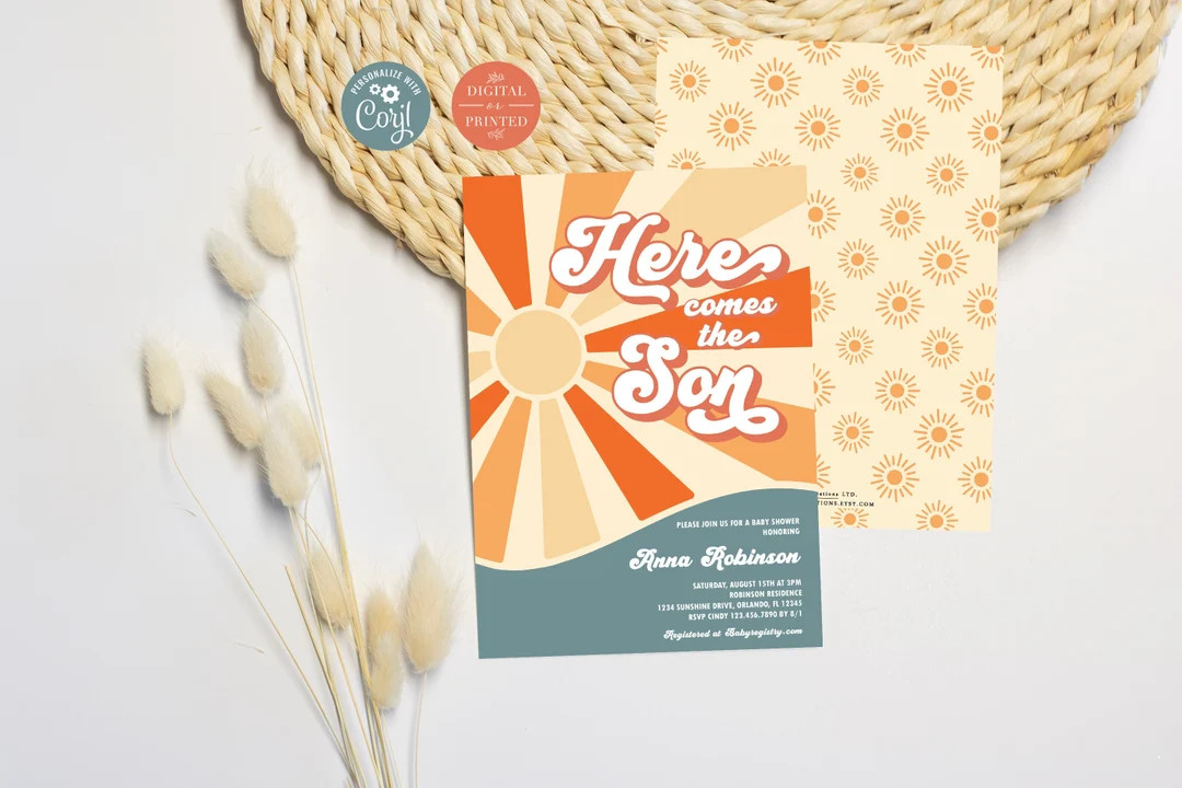 Sunshine Baby Shower Invitation Template, Here Comes the Son Invite, Instant Digital or Printed, ... | Etsy (US)