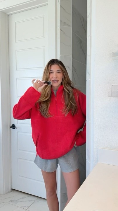 Red sherpa pullover from Amazon. Perfect for throwing over any workout set! 

 #LTKootd #LTKmomlife