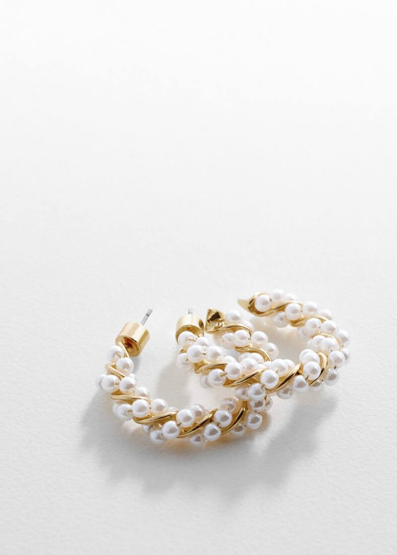 Hoop earrings intertwined with pearls -  Women | Mango United Kingdom | MANGO (UK)