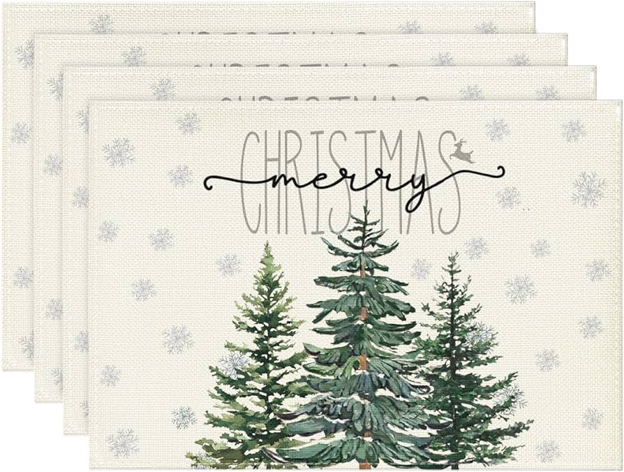 Artoid Mode Beige Pine Tree Snowflake Merry Christmas Placemats Set of 4, 12x18 Inch Seasonal Win... | Amazon (US)