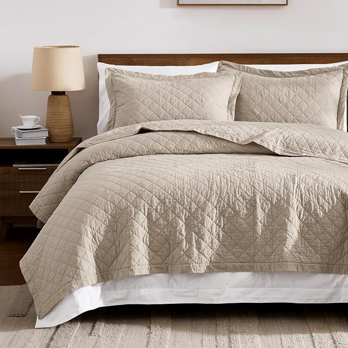 WDCOZY 100% Pre-Washed Cotton King Size Quilt Set - Beige Neutral Ruffle Box Soft Lightweight Bed... | Amazon (CA)