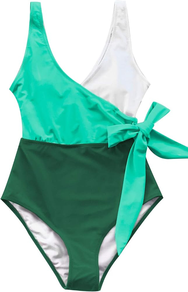 Women's Orange White Bowknot Bathing Suit Padded One Piece Swimsuit | Amazon (US)