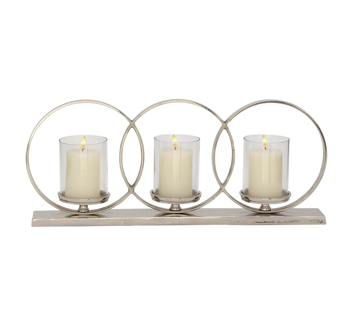 Aluminum Metal Overlapping Rings Pillar 3 Plate Geometric Decorative Silver Candelabra | Wayfair North America
