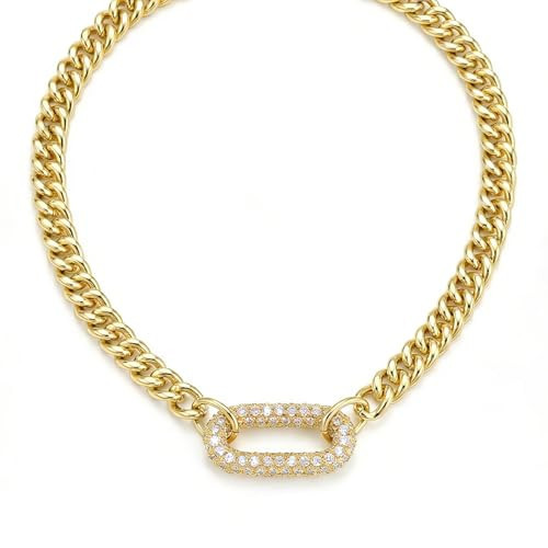Fiysouy 1 Pcs Chunky Herringbone Paperclip Cuban Link Chain,Gold Plated Chunky Cuban Link Chain,Women Trendy Non Tarnish Jewelry Gifts,Gold Plated Necklace for Women Trendy(Gold) | Amazon (US)
