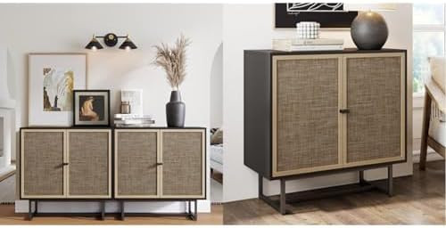 Nathan James Boho Modern 2 Piece Black Oak & Cane Storage Cabinet Set with Swinging Doors | Amazon (US)