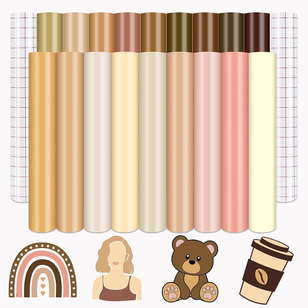 Tintnut Skin Tone Permanent Vinyl - 18 Sheets 12"x10", Brown Tan Cream Camel Barely Beige Permane... | Amazon (US)