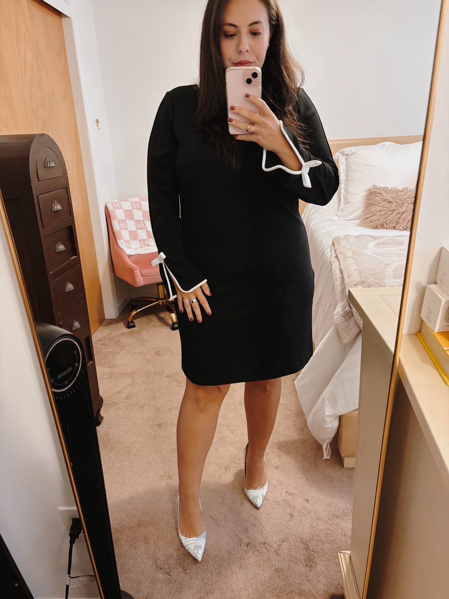 Adrianna Papell has my favorite dresses! She makes really beautiful, timeless but comfortable, decently priced dresses and clothing for any occasion. This black and white trimmed dress with bow accents on the sleeves is my new favorite piece.

It looked gorgeous with my SJP Newspaper shoes which are not discontinued but Steve Madden has a similar pair! 

#LTKSeasonal #LTKStyleTip #LTKPlusSize