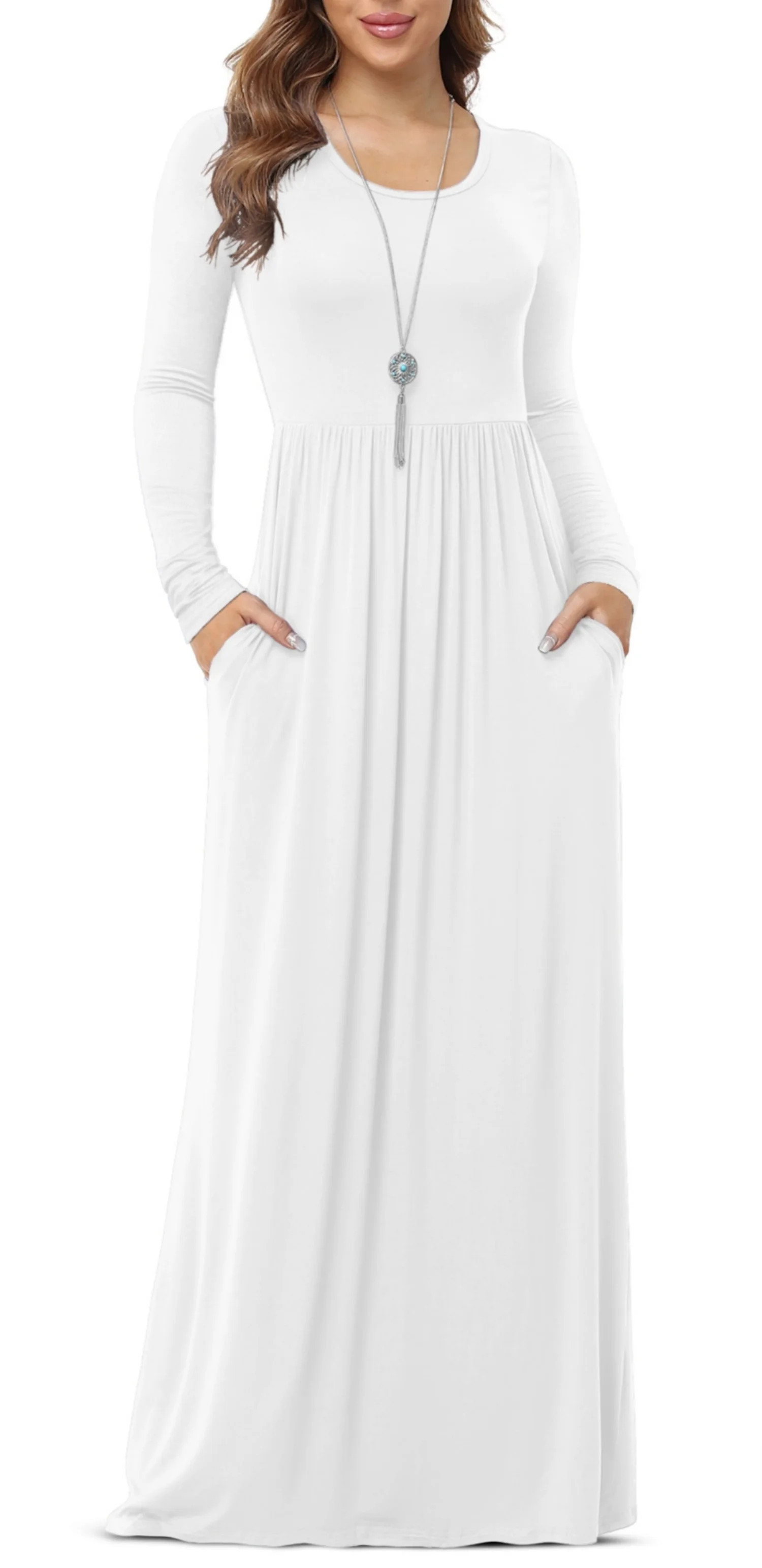 Asklazy Women's Long Sleeve Loose Plain Maxi Dresses Casual Long Dresses with Pockets | Walmart (US)