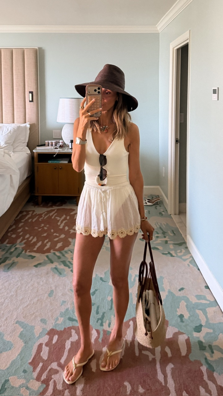 My ootd for a pool day with my book club girlfriends! Wearing my tried and true one piece, new wide brim hat, and my fav flip flops!

#LTKTravel #LTKSwim #LTKOver40