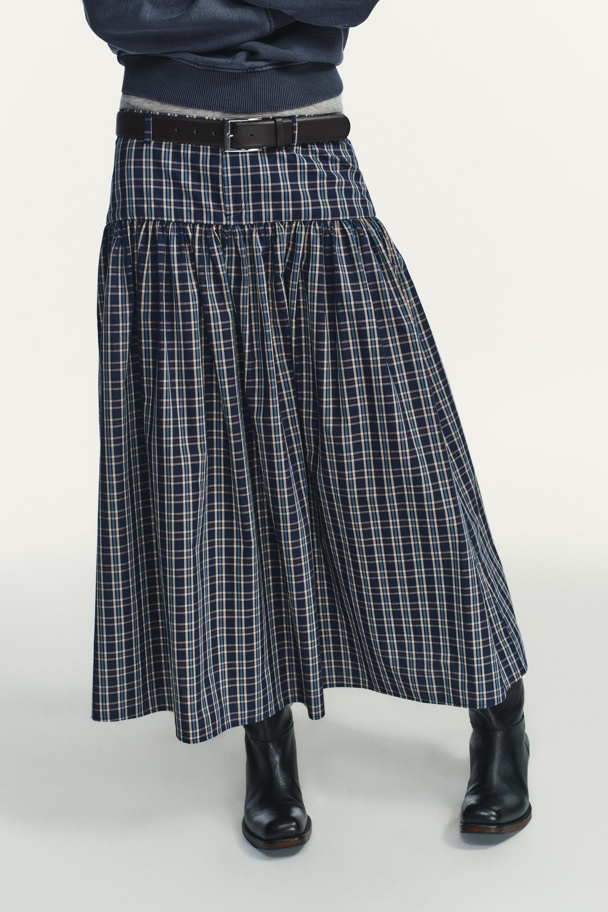 CHECKED MIDI SKIRT WITH BELT | Zara UK