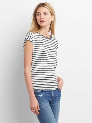 Gap Womens Softspun Stripe Tie-Back T-Shirt Navy Stripe Size XL Tall | Gap US