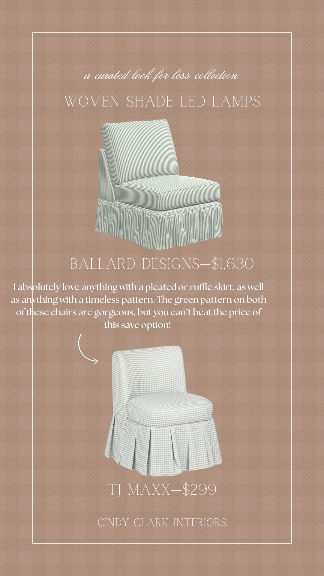 I absolutely love anything with a pleated or ruffle skirt, as well as anything with a timeless pattern. The green pattern on both of these chairs are gorgeous, but you can’t beat the price of this save option! 

#LTKHome