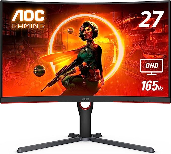 AOC GAMING CQ27G3S Frameless Curved Gaming Monitor, QHD 2K 2560x1440, 1000R VA, 165Hz 1ms, FreeSy... | Amazon (US)