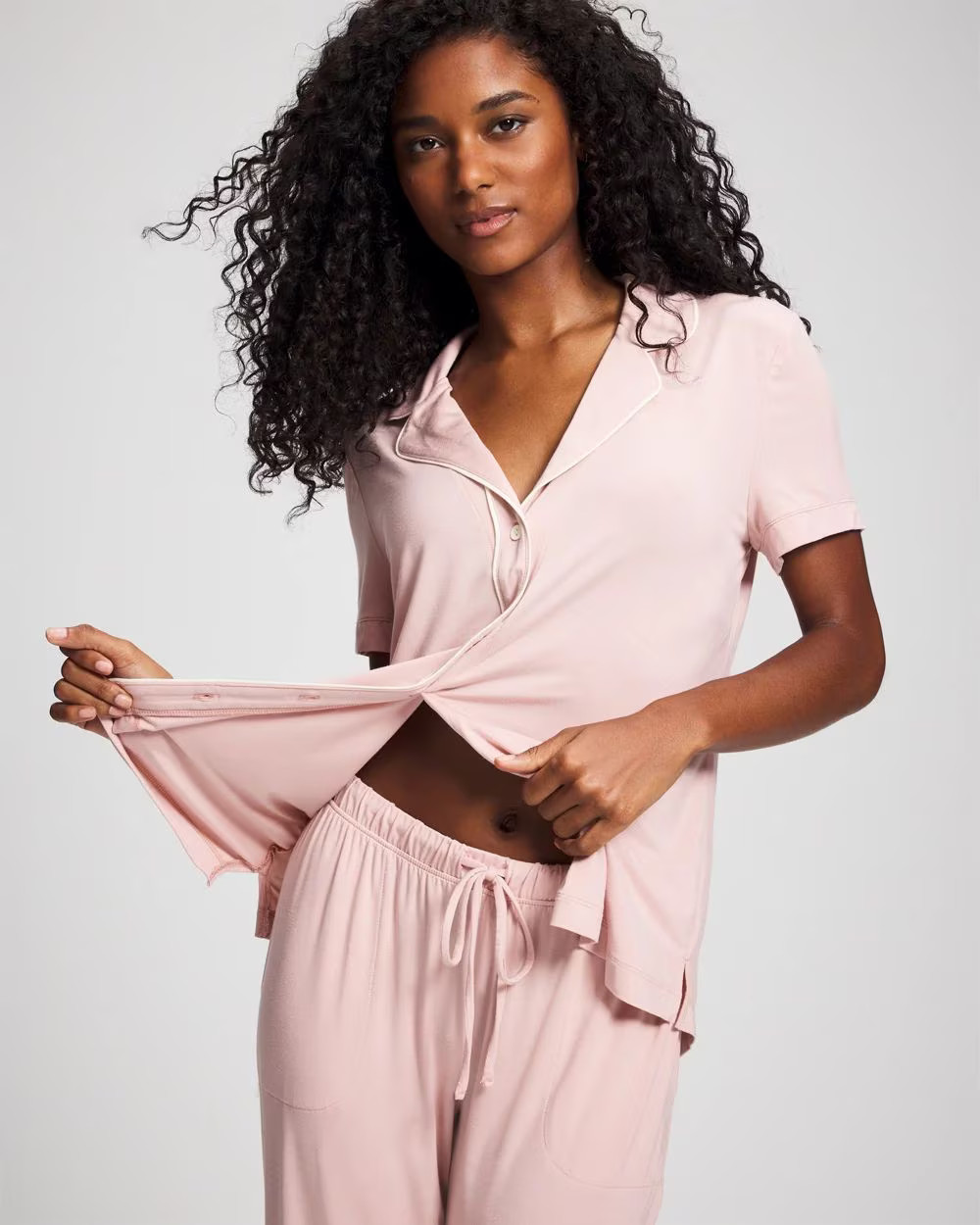 Solid Short Sleeve Notch Collar Pajama Top | Soma | SOMA