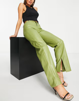 Bershka faux leather dad pants in green | ASOS (Global)