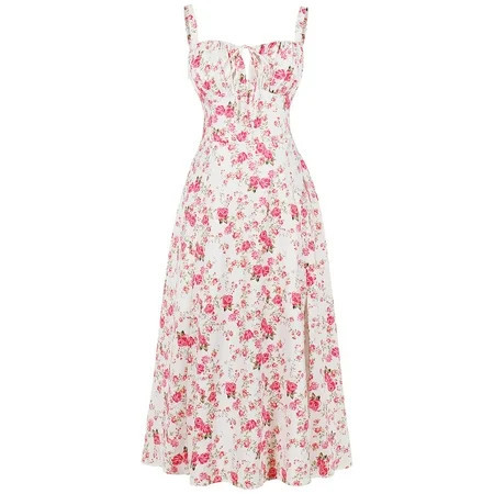 IBTOM CASTLE Women Floral Corset Dress Sleeveless Square Neck Spaghetti Straps Dress Boho Holiday Flowy Midi Bustier Sundress L Hot Pink Flower | Walmart (US)