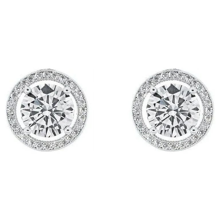 Cate & Chloe Ariel 18k White Gold Plated Silver Halo Stud Earrings | CZ Earrings for Women, Gift ... | Walmart (US)