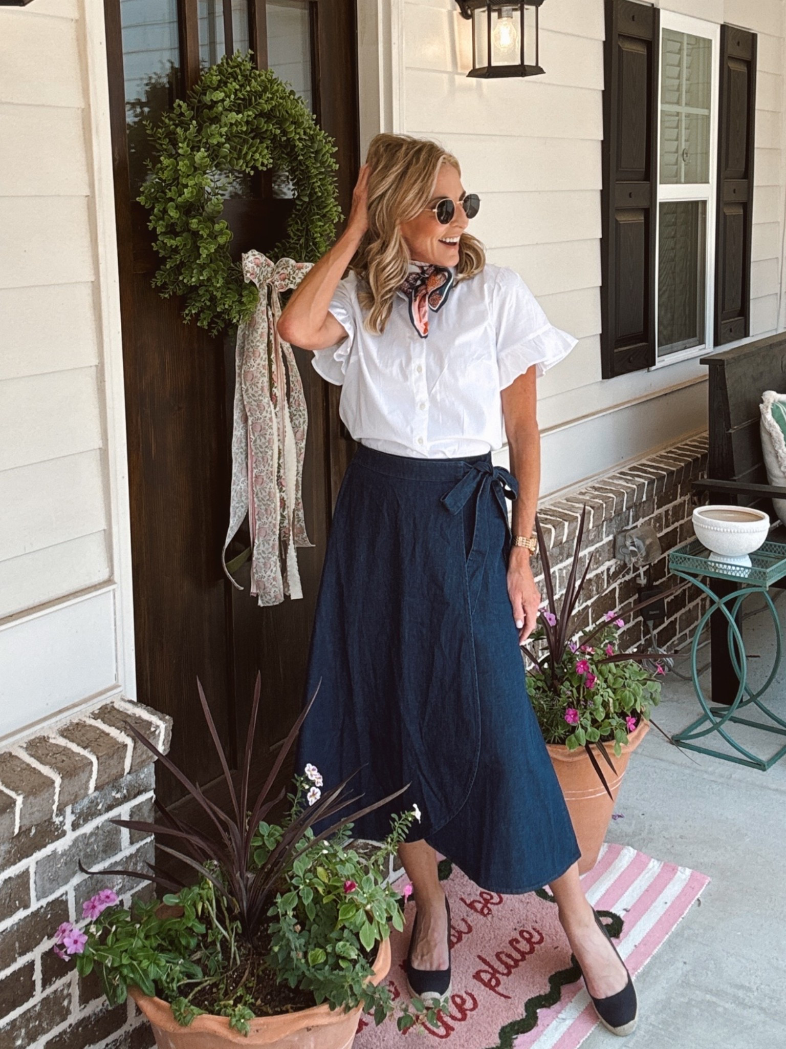Everything at J.Crew factory is 50% off, including this cute top and skirt making it less than $50… Plus ease your teacher discount on top of the sale ticket even more off and even more in your cart. Where a size extra small on both.