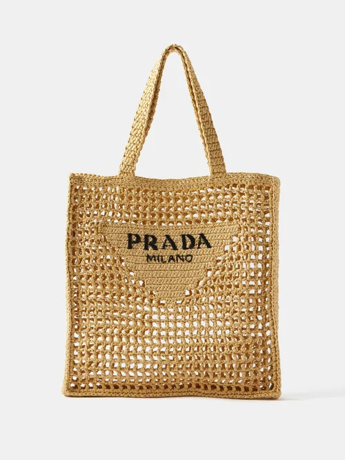 Prada - Logo-woven Raffia Tote Bag - Womens - Beige | Matches (UK)