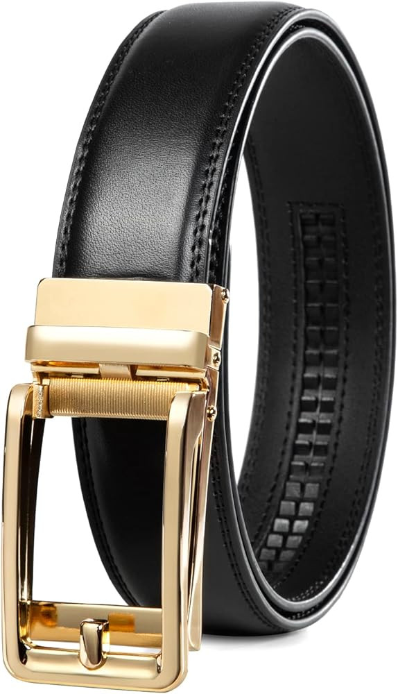 Founders & C Men's Leather Ratchet Comfort Click Belt Dress with Slide Buckle -Adjustable Trim to... | Amazon (US)
