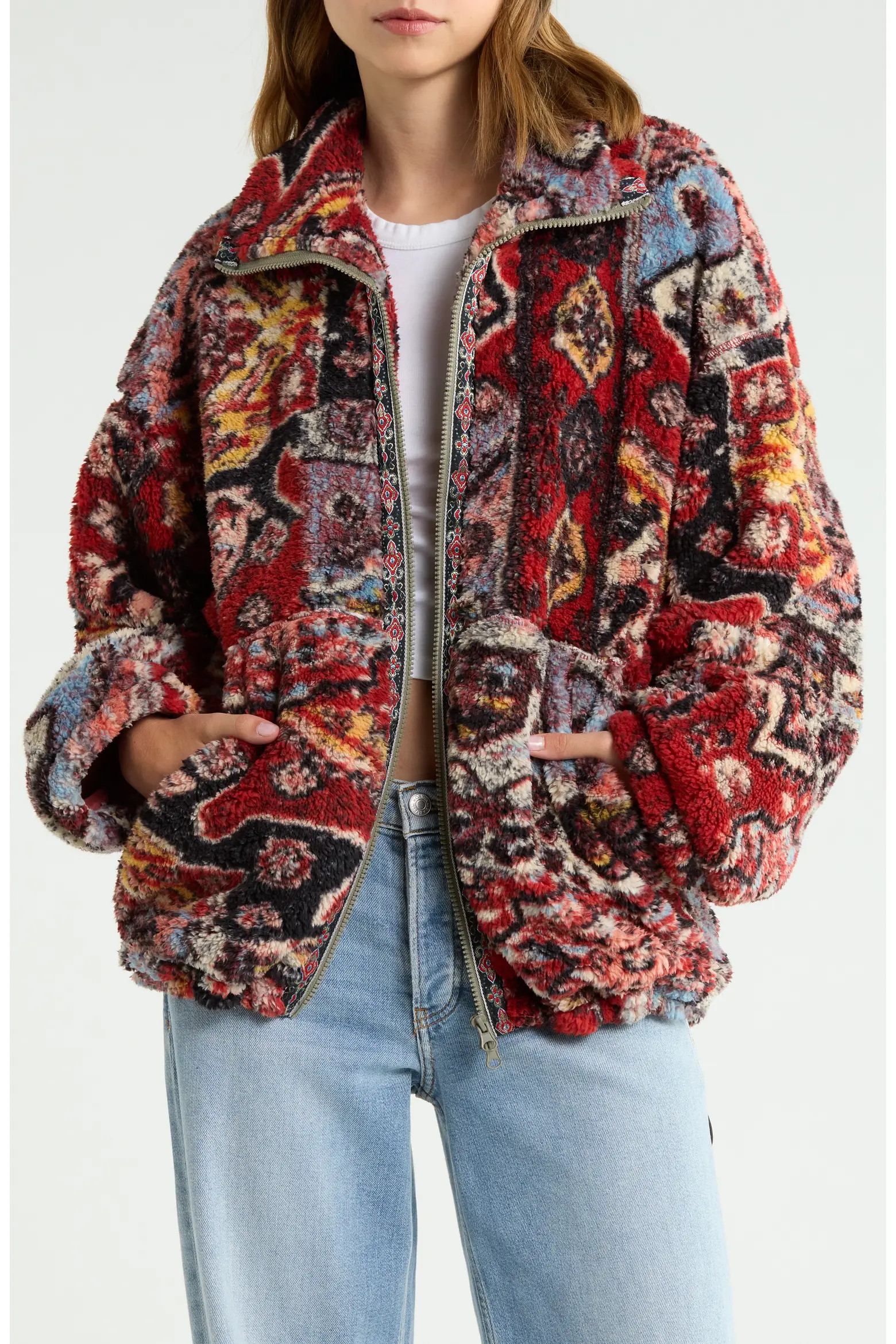 BDG Urban Outfitters Mae Print Fleece Zip Front Sweatshirt (Women) | Nordstrom | Nordstrom