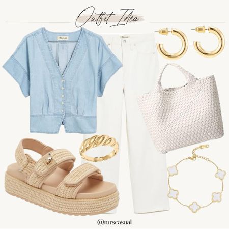 Denim top and white jeans. Spring outfit idea. Love these dad sandals 

#LTKSeasonal #LTKstyletip #LTKfindsunder50