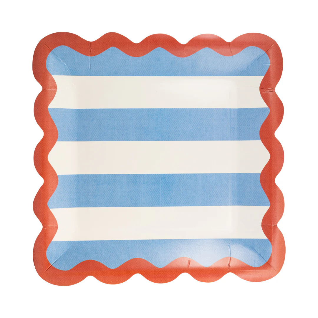 Hamptons Stripes 9" Ric Rac Trim Paper Plate | My Mind's Eye