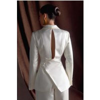 Ada Tailored Satin Blazer - Ivory I MESHKI I Size XXS | MESHKI US