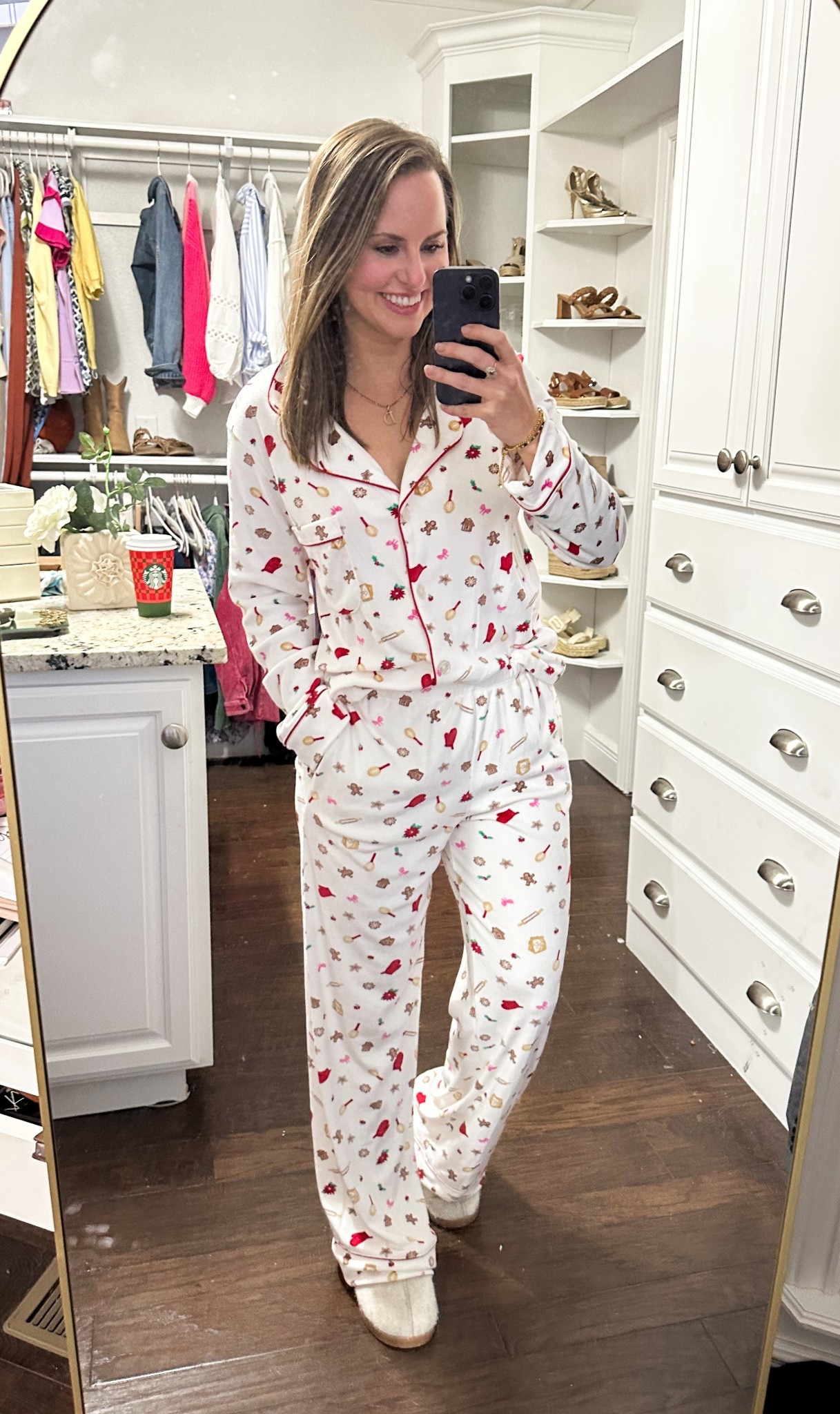 The comfiest Christmas pajamas! Seriously this fabric is a DREAM. stretchy velour type material that is so soft!!! Wearing size M & it fits true to size, 

Love the baking & gingerbread pattern but it also comes in so many cute options like plaid, Ralph Lauren Christmas, dark green with ribbon, little Christmas trees print, Christmas bows, etc. 

Christmas pajamas, baking outfit, winter pjs, comfy lounge set, Walmart finds, casual mama style, mom fashion, cozy outfit, family matching pajamas, Christmas Jammie’s 

First saw on bobbiwiththeeye & had to have— twin with us!! It’s such a great find! 

#LTKSeasonal #LTKGiftGuide #LTKHoliday