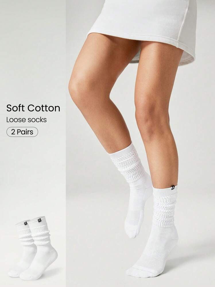 GLOWMODE 2 Pairs Cozy Cotton-Blend Slouch Daily Support Socks Gym | SHEIN