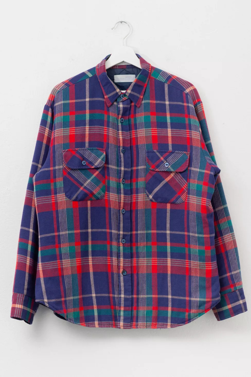 Vintage 1980s Distressed Blue Blanket Lined Plaid Button Up Shirt | Urban Outfitters (US and RoW)