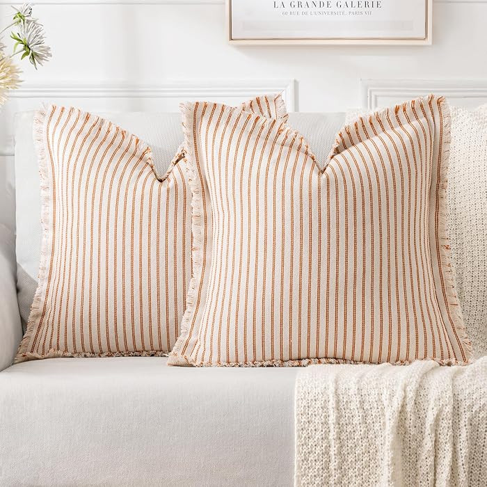 MIULEE Pack of 2 Orange Pillow Covers 20x20 Inch Striped Farmhouse Couch Throw Pillow Covers with... | Amazon (US)