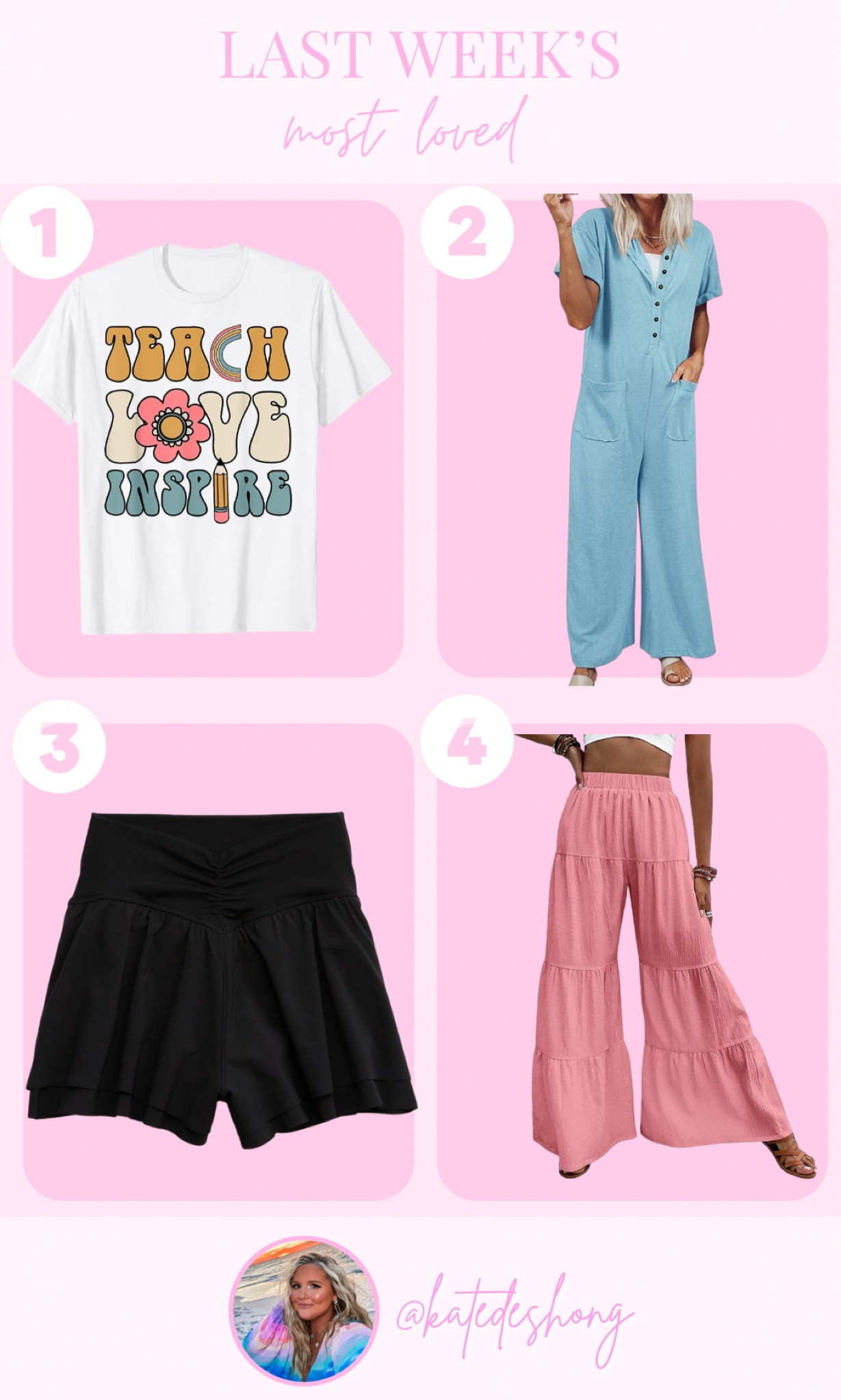 Last weeks best sellers 🦋 Best sellers. Most loved. Most purchased. Favorites. Amazon finds. Summer outfits. Top 5. Jumpsuit. Teacher tee. Flowy pants. Aerie shorts 

#LTKBacktoSchool #LTKFind #LTKstyletip