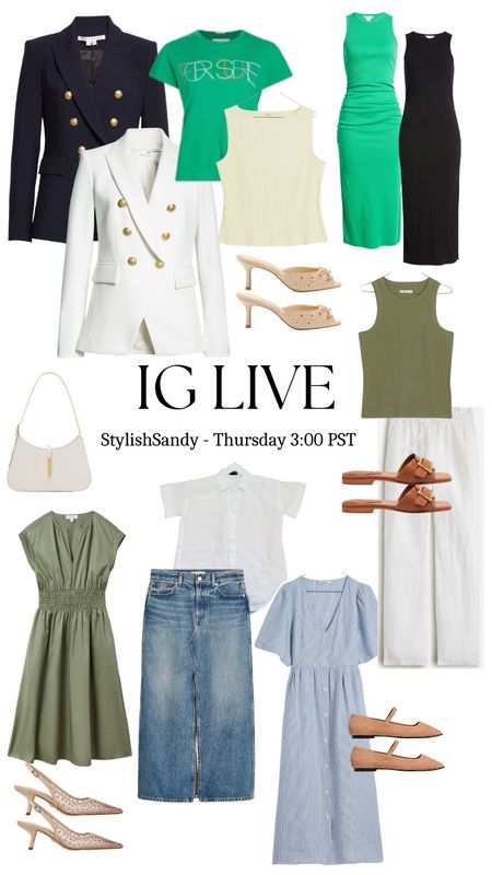 IG Live on Thursdays, 3:00 pst.  Here's what I shared on 2/5! 

It's a green, white, blue, and white edit. 

I'm 5’2 and wear a size 25/26, 0 in the blazer, size 6m shoe, size 0 and xs in dress.  

#LTKover40 #LTKfindsunder100 #LTKxMadewell