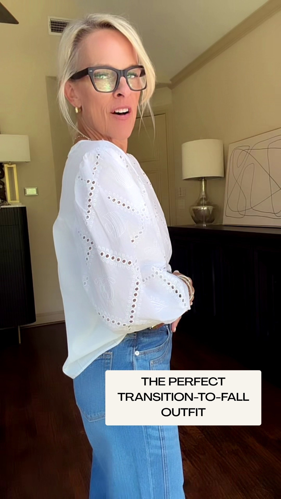 A simple jeans-and-a-pretty-top combination I know I’ll wear on repeat! I love the eyelet texture and feminine balloon sleeves on this LOFT blouse. Paired with relaxed wide-leg jeans, it feels classic, comfortable, and polished enough for that tricky transition from summer into fall. I sized down one in the jeans for my preferred fit.

💡 LTK MADE EASY
❤️ Heart = Support my posts!
🔖 Save = Get sale & restock alerts
📋 Lists = Keep favorites organized
📲 Share = Send lists and products to a friend. Hello, Christmas List!
💬 Comment = Ask me anything about what I’m wearing. :-)

#LTKootd #LTKOver40