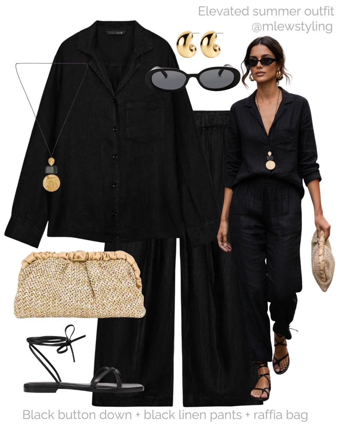 All black linen outfit 〰️

Tags: matching set, Zara linen barrel pants, black button down, raffia clutch bag, Margaux strappy sandals, revolve pendant necklace, gold earrings, neutral summer outfit formula, capsule wardrobe

#LTKsummer #LTKstyletip #LTKshoes