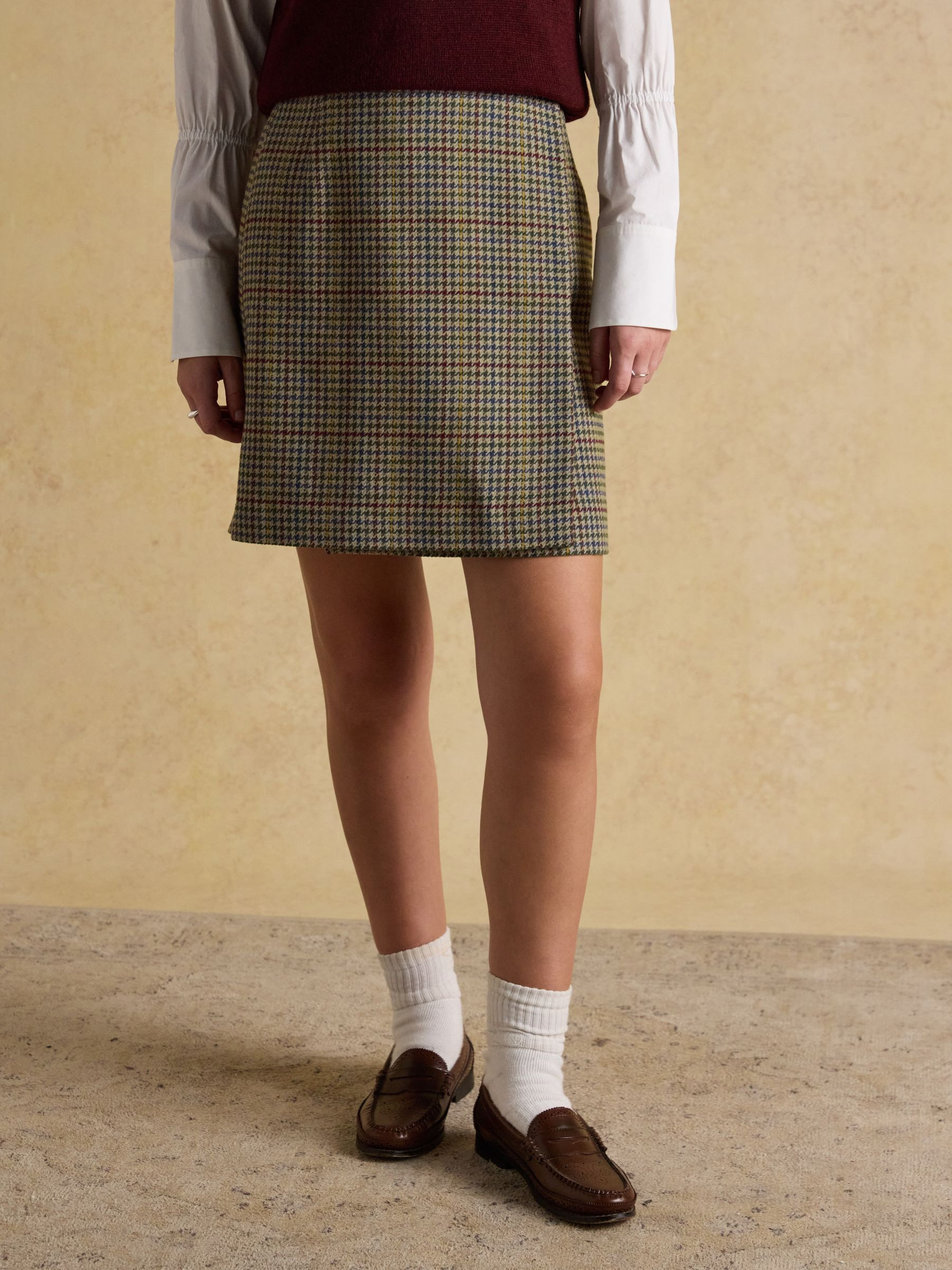 Wrenley Brown Check Wrap Tweed Skirt | Joules | Joules