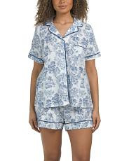 2pc Organic Cotton Notch Collar Toile Shorts Pajama Set | TJ Maxx