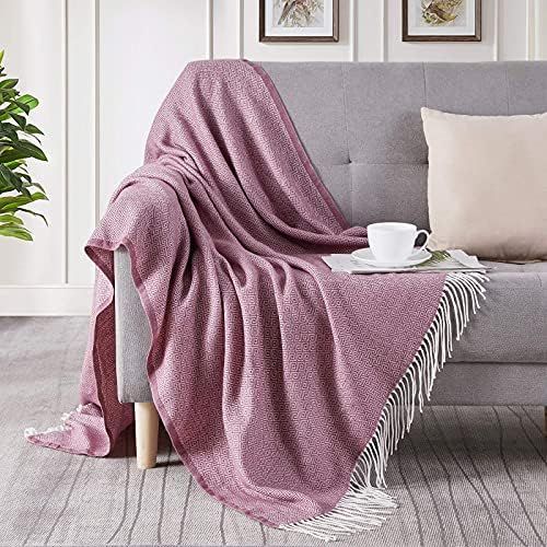 BOURINA Decorative Herringbone Faux Cashmere Fringe Throw Blanket Lightweight Soft Cozy for Bed o... | Amazon (US)