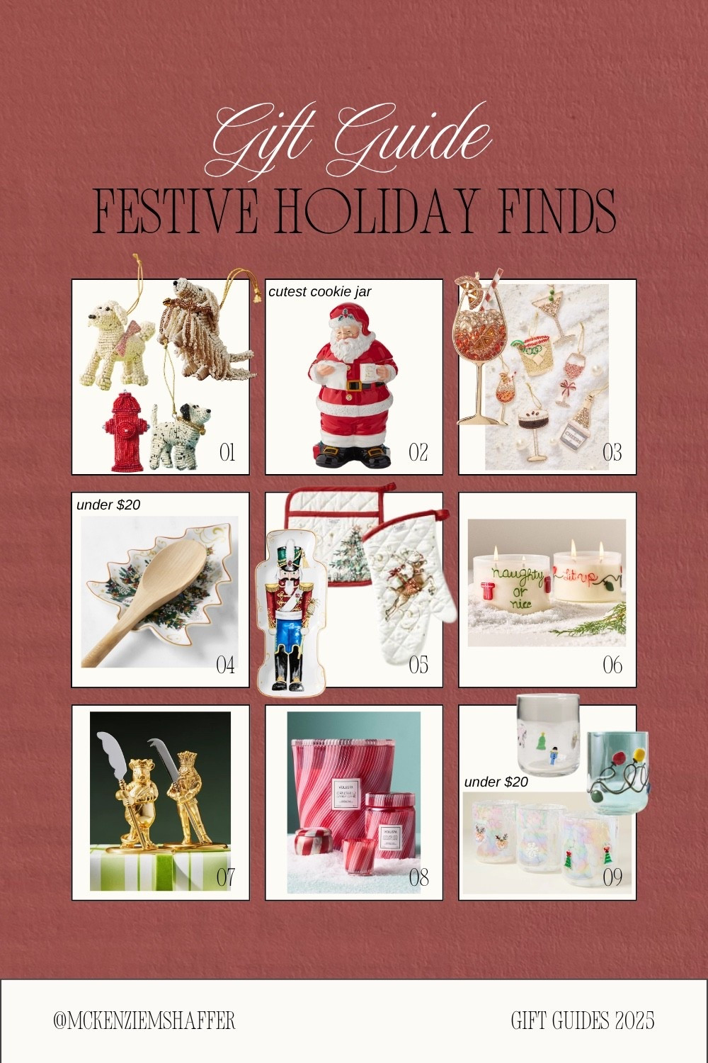 holiday gift guide ❤️ festive Christmas gifts

- Anthropologie beaded dog ornaments, come in multiple dogs
- Williams Sonoma classic ”Twas the Night Before Christmas” Santa cookie jar
- Baublebar x Anthropologie beaded rhinestone cocktail ornament assortment
- Williams Sonoma classic ”Twas the Night Before Christmas” tree spoon rest, under $20
- Williams Sonoma classic ”Twas the Night Before Christmas” nutcracker platter and oven mit set
- Anthropologie naughty nice cinnamon candle
- Anthropologie nutcracker cheese knife
- Voluspa peppermint candle, jar is absolutely gorgeous and any size makes stunning gift
- Anthropologie glass blown tumblers, obsessed with the nutcracker cups

Christmas gift guides | holiday gift ideas | festive gifts they’ll love | gifts under $100 | hostess gifts | white elephant gift ideas 

#LTKHoliday #LTKHome #LTKGiftGuide