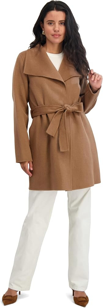 TAHARI womens Double-faced Luxury Soft Wool Blend Peacoat- Wrap Wool Coat With Removable Belt | Amazon (US)