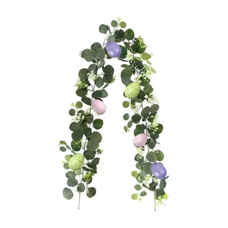 6FT Easter Egg Eucalyptus Garland, Spring Vine with Easter Eggs Flowers, Artificial Garlands Easters Decorations Spring Garland for Rustic Mantle Front Door Fireplace Wall Window Indoor Outdoor Home | Walmart (US)
