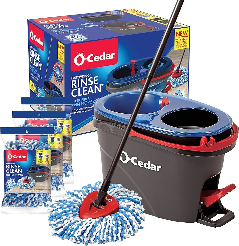 O-Cedar EasyWring RinseClean Microfiber Spin Mop & Bucket Floor Cleaning System with 3 Extra Refi... | Amazon (US)