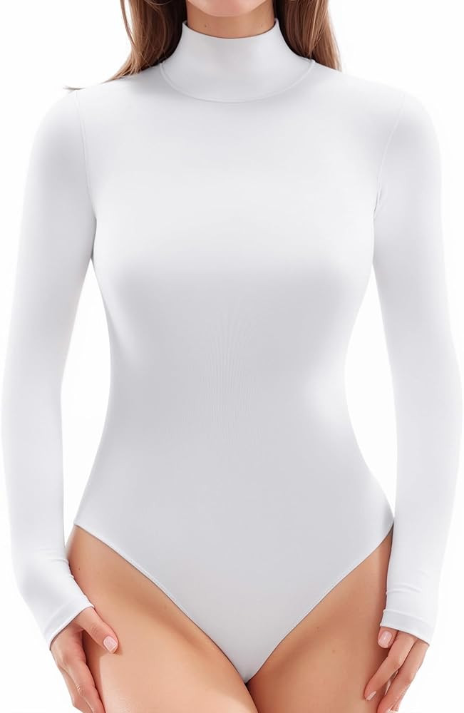 MANGOPOP Women's Mock Turtle Neck Long Sleeve Sleeveless Tank Tops Bodysuit Jumpsuit | Amazon (US)